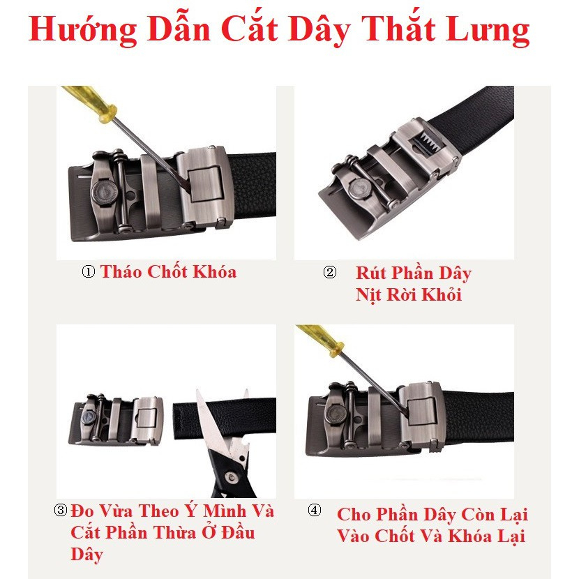 Thắt lưng da nam khóa tự động đầu đen cao cấp - TT