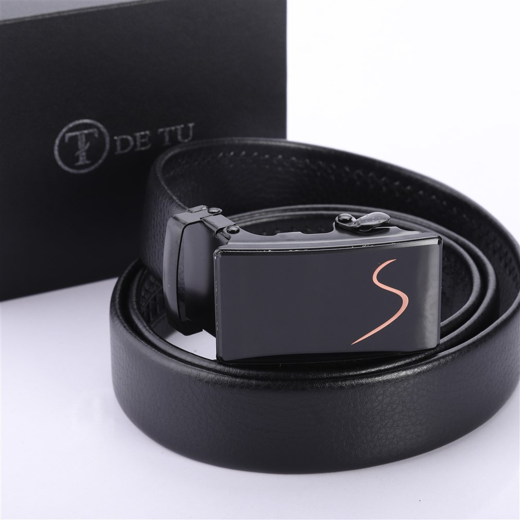 Thắt lưng da nam khóa tự động đầu đen cao cấp - TT