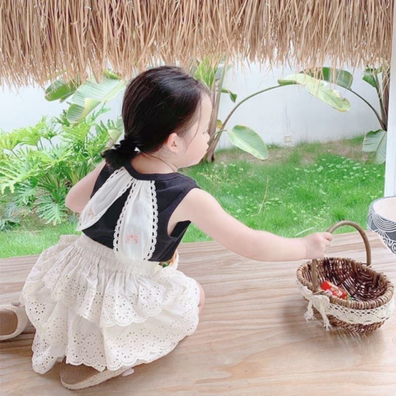 Sét đồ bộ bé gái cao cấp áo tai thỏ chân váy ren xếp 3 tầng siêu đẹp ạ 🥰