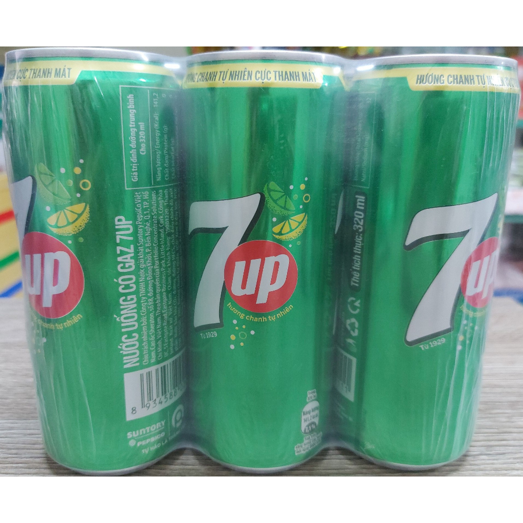 Lốc 6 lon nước uống có gaz 7UP 320 ml