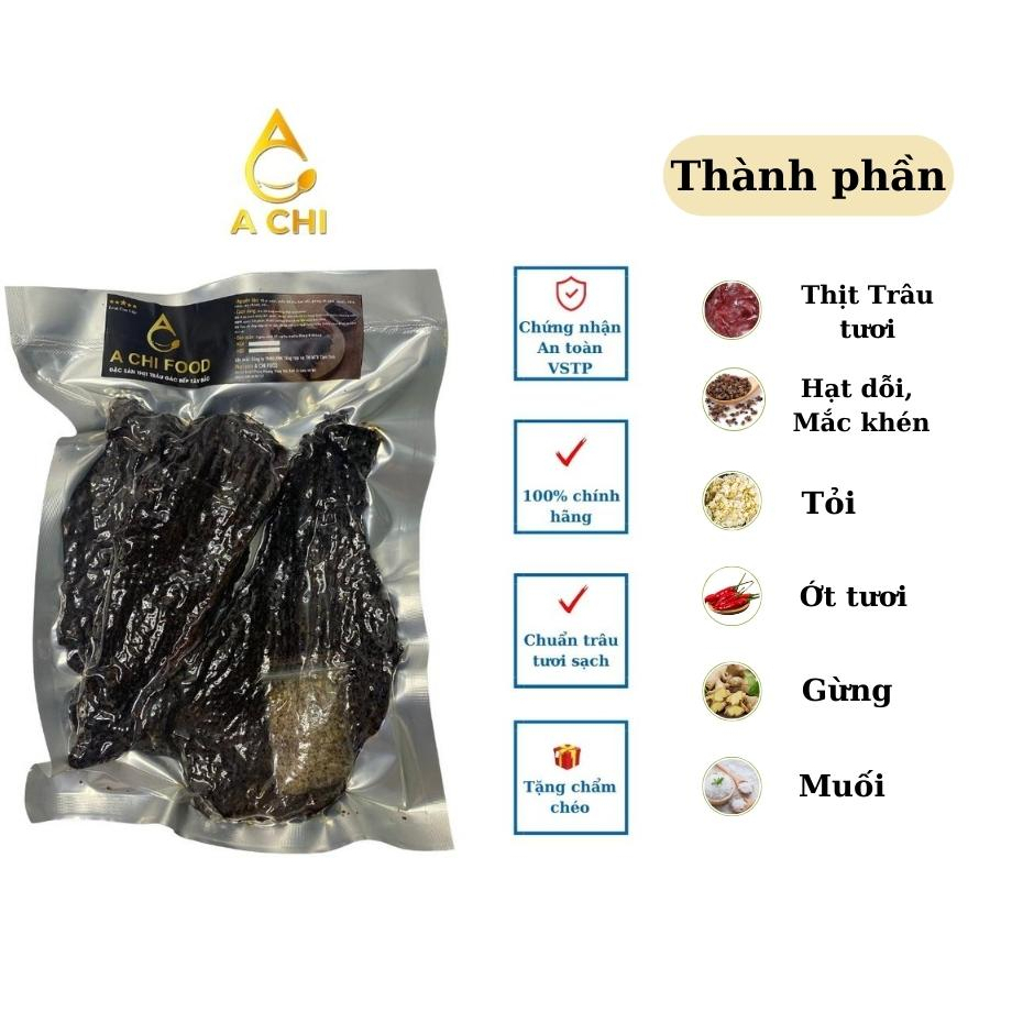 Thịt Trâu gác bếp Tây Bắc hun khói sấy khô thương hiệu A Chi Foods - Loại Xé Ăn Liền - Tặng chẩm chéo [Hàng loại 1]