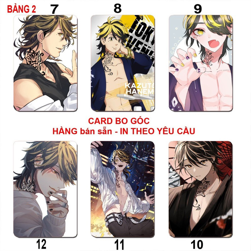 Thẻ card bo góc Hanemiya Kazutora 6 ảnh khác nhau/ Ảnh card hình Hanemiya Kazutora Tokyo Revengers