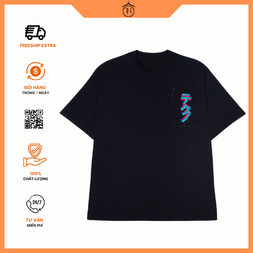 Áo thun form rộng in hình chữ nhật bản áo thun form tay ngắn nữ co dãn 2 chiều TH Official Cotton 100% thấm hút tốt