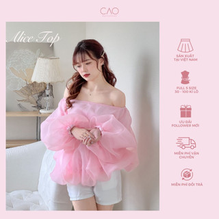 Đầm Nữ ALICE TOP Có Bigsize - Áo Nữ Kiểu Trễ Vai Tay Bồng Cánh Dơi CaoCaobycaochen 2 Màu Hồng Trắng