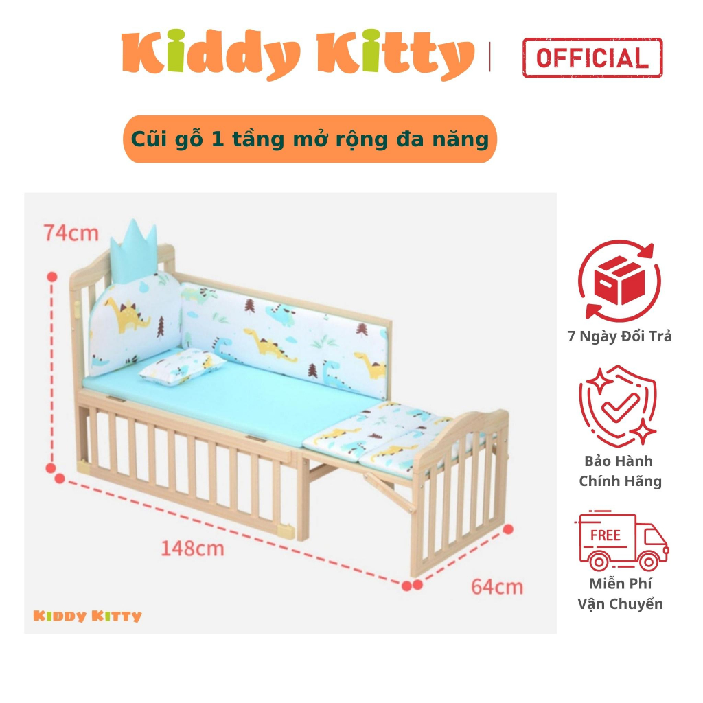 Nôi cũi 1 tầng cho em bé MumKid - Đa năng 6 chế độ tiện lợi cho mẹ&bé - Tặng kèm đệm và màn |MK23001