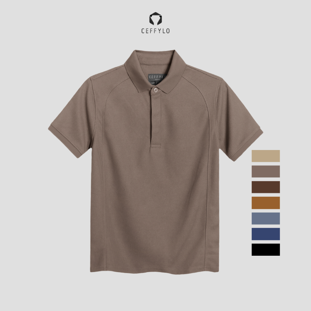 Áo Polo Nam Cộc Tay Có Gân Màu Chocolate Ceffylo Chất Liệu Cotton Kiểu Dáng Trẻ Trung Form Slimfit Thời Trang Nam