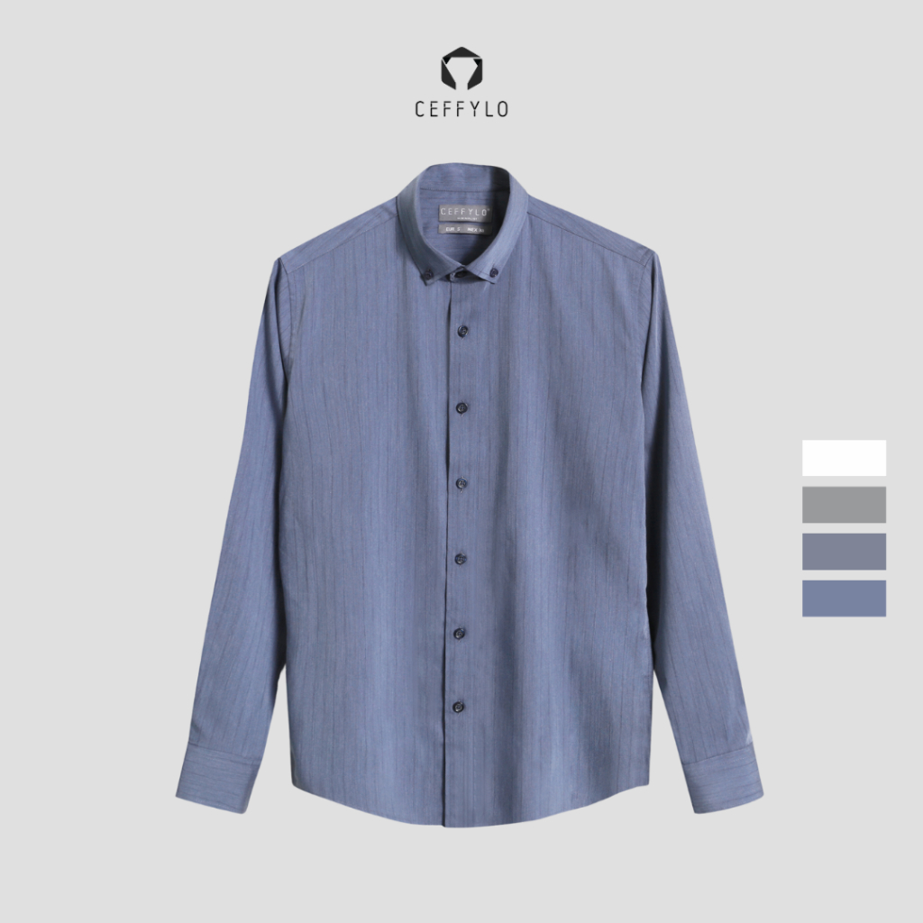 Áo Sơ Mi Nam Dài Tay Họa Tiết Kẻ Ceffylo Chất Liệu Bamboo Cao Cấp Màu Xanh Navy Chống Nhăn Tốt Form Slimfit Thời Trang