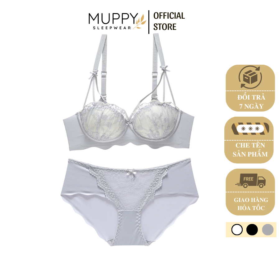 S09 Set Bộ Đồ Lót Ren Công Chúa MUPPY Chất Su Mát Không Gọng Đệm Vừa Nâng Ngực Thoải Mái Dễ Chịu