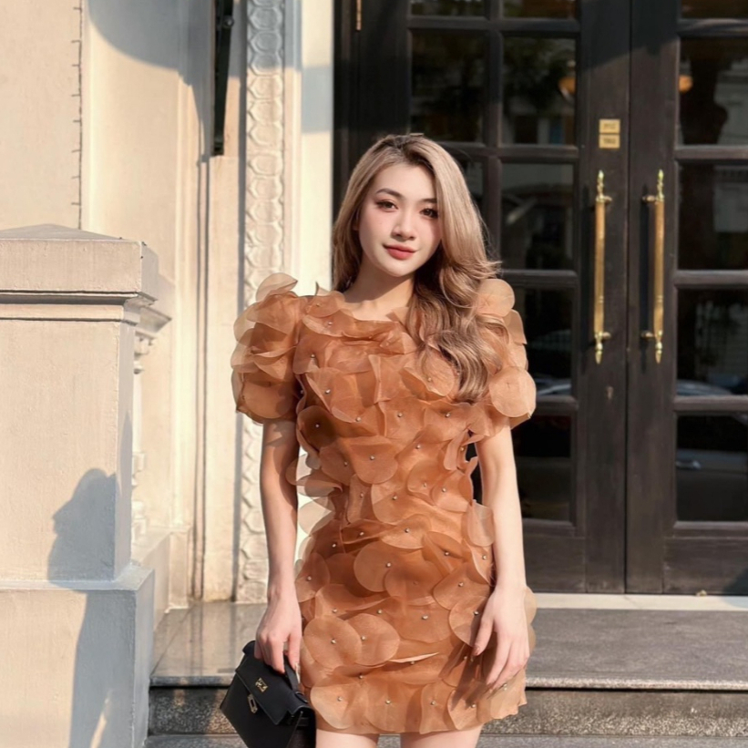 Đầm váy dáng A suông ngắn đính hạt thiết kế đi dự tiệc cưới sự kiện dạ hội cao cấp sang trọng nữ tính đẳng cấp LEVAN