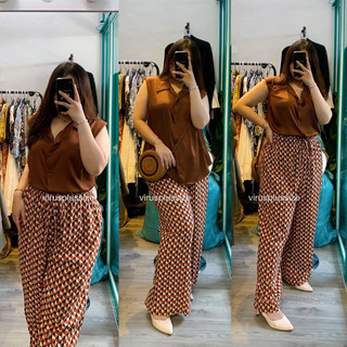 Quần linen f21plus ống suông bigsize xuất xịn