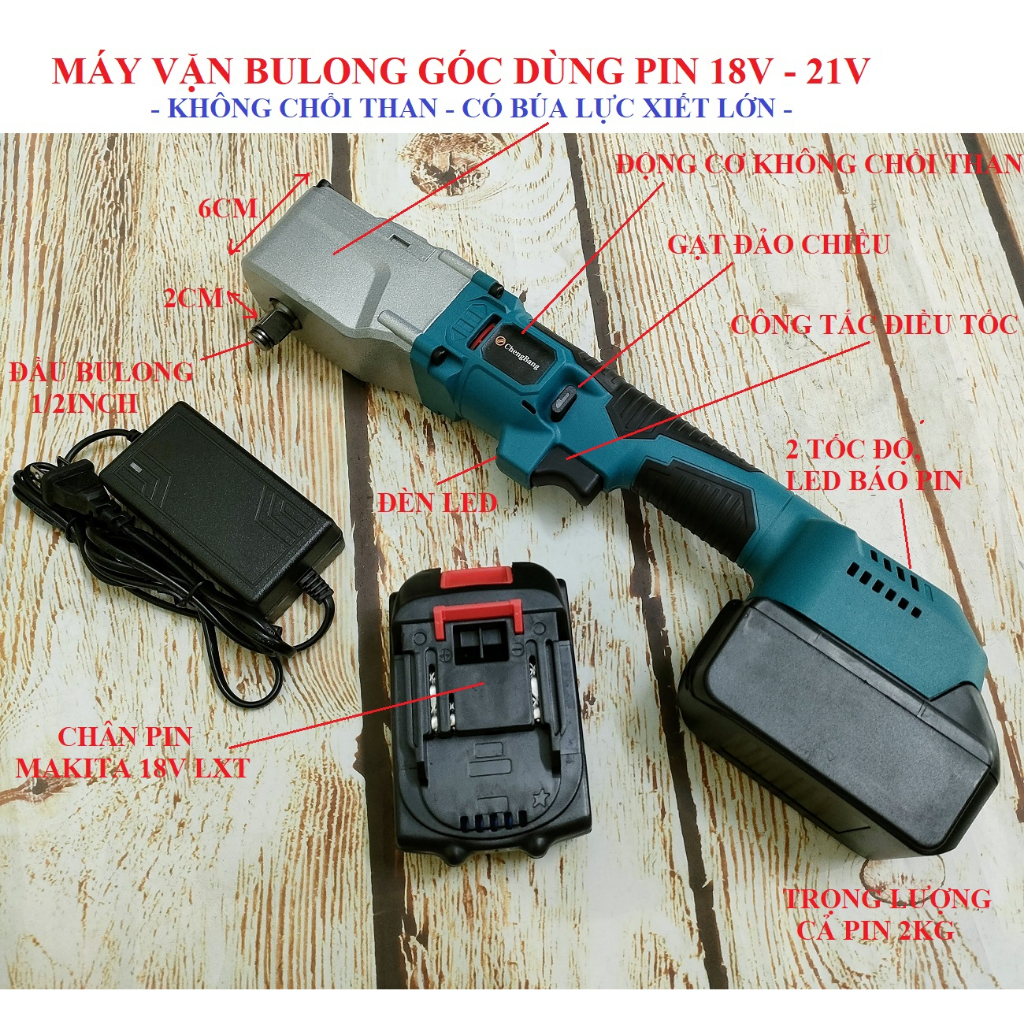 SV Máy vặn bulong góc dùng pin 18V - 21V có búa lực xiết lớn không chổi than