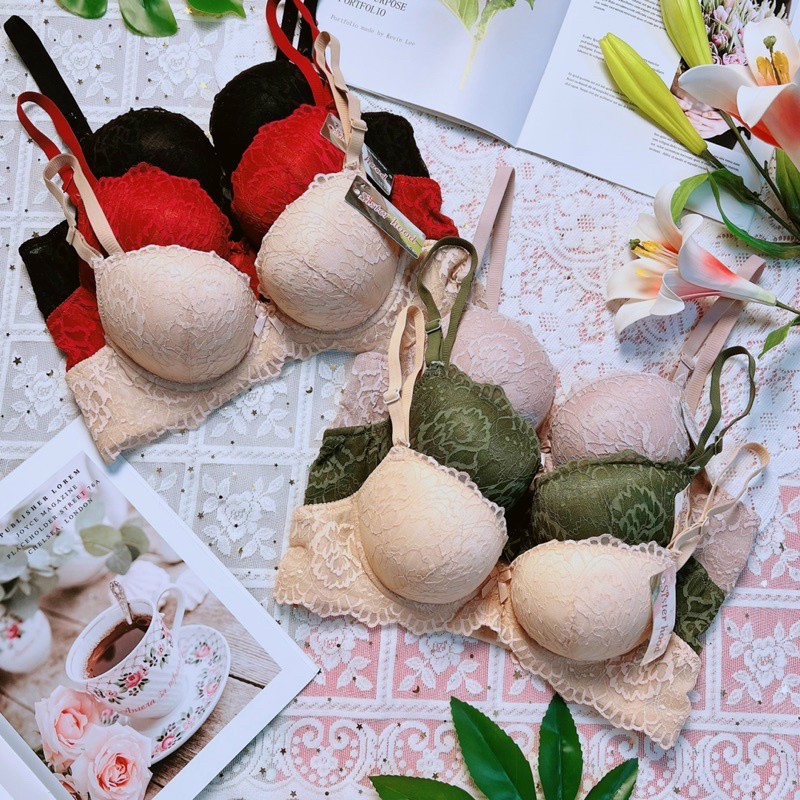 Áo lót ren thái siêu nâng độn dày 6cm dành cho ngực nhỏ-áo ngực siêu đẩy nâng ngực tạo khe có gọng, mặc áo dài