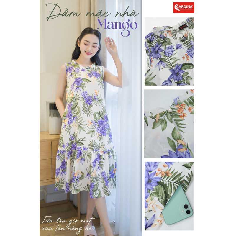 Đầm Nữ 𝐂𝐀𝐑𝐃𝐈𝐍𝐀 Sát Nách Chất Lụa Mango Cao Cấp Kiểu cổ bèo sát nách Họa Tiết Hoa 3VM02