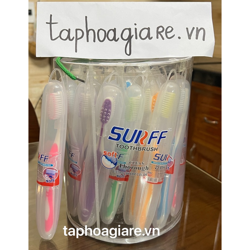 Hộp 25 chiếc Bàn chải đánh răng Suff siêu mềm hộp tròn đa năng tiện dụng, hàng đẹp, có hộp đựng, có cà lưỡi