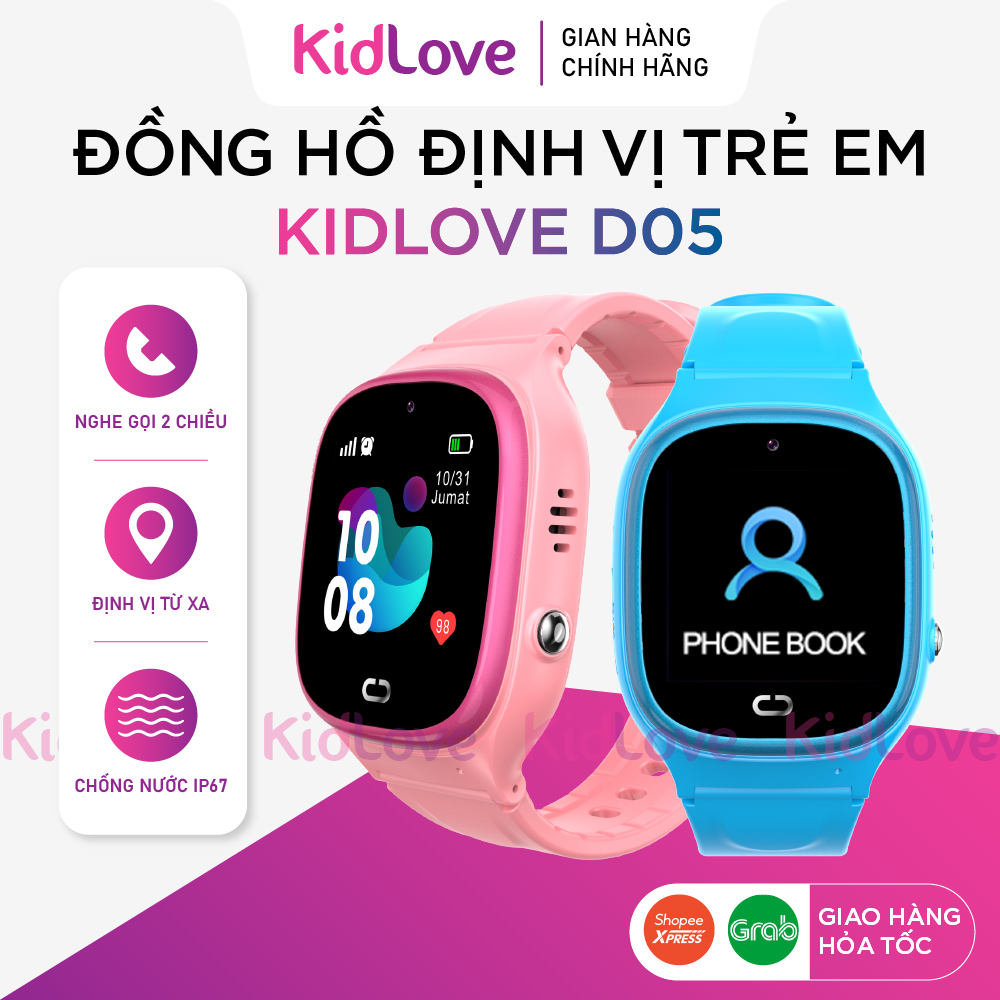 Đồng hồ thông minh, đồng hồ định vị trẻ em KIDLOVE D05 , lắp sim nghe gọi hai chiều, chống nước ip67, hỗ trợ tiếng việt