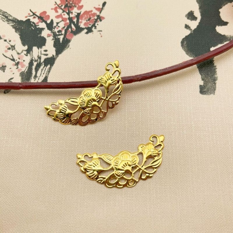 phiến bán nguyệt họa tiết hoa 25*45mm nguyên liệu làm trang sức handmade, trâm cổ trang, cosplay