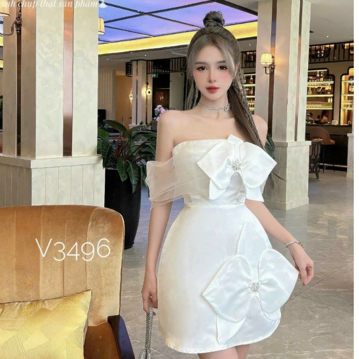 Váy đầm nữ cúp ngực phối lưới đính hoa y hình ( có mút và lót ) phù hợp cho nàng đi chơi và dự tiệc