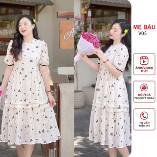 [V05] ĐẦM VÁY BẦU CÔNG SỞ MÙA HÈ THỜI TRANG THIẾT KẾ CHẤT VOAN 2 LỚP ĐẸP - ĐẦM BẦU BABYDOLL CỰC XINH BIGSIZE