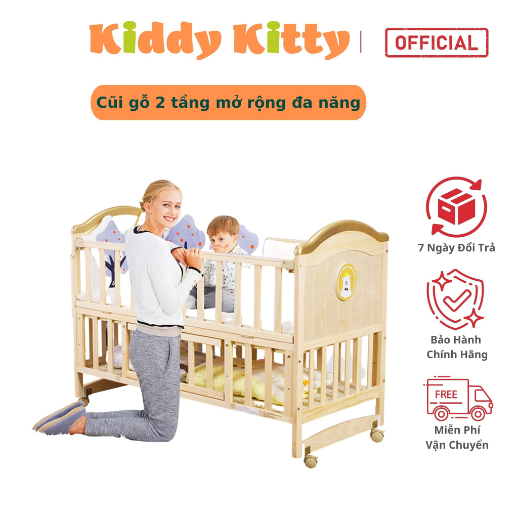 Nôi cũi cho em bé MumKid - Cũi gỗ cho bé 2 tầng Đa năng 6 chế độ tiện lợi cho mẹ&bé-Bảo hành 3năm - MK23002