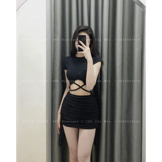 Đầm Gân Tay Ngắn Hở Eo Cột Dây Cá Tính D206