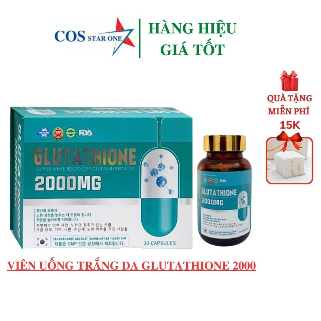 Viên Uống Trắng da COLLAGEN - GLUTATHIONE 2000 - Trắng Da,Mờ Nám,Giảm Nhăn