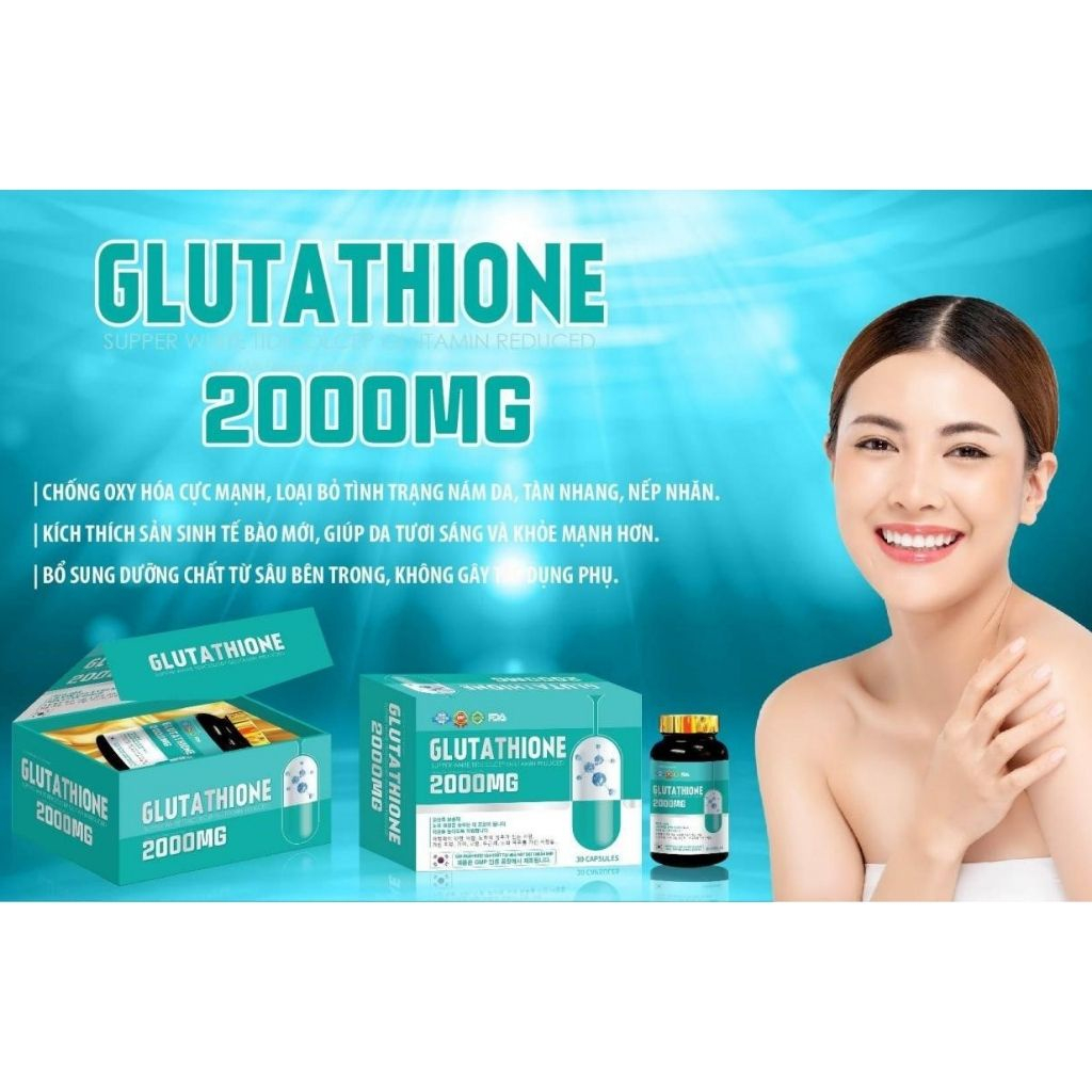 Viên Uống Trắng da COLLAGEN - GLUTATHIONE 2000 - Trắng Da,Mờ Nám,Giảm Nhăn