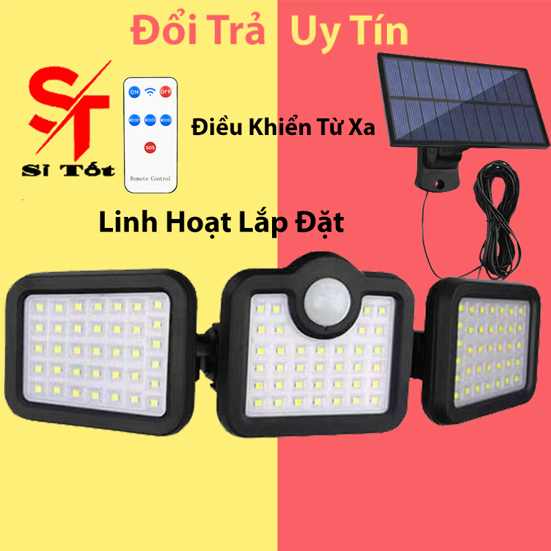 Đèn Năng Lượng Mặt Trời 80w Solar Light 3 Bóng 75 led Chống Nước Cảm Biến Chuyển Động Tự Động Bật Tắt Khi Có Người Qua