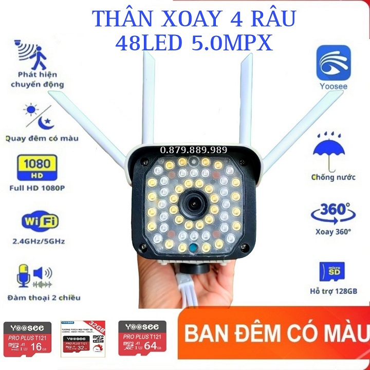 Camera ngoài trời yoosee 4râu 48led siêu nét, quay quét 360 độ, chịu nắng mưa, đàm thoại 2 chiều, có màu ban đêm