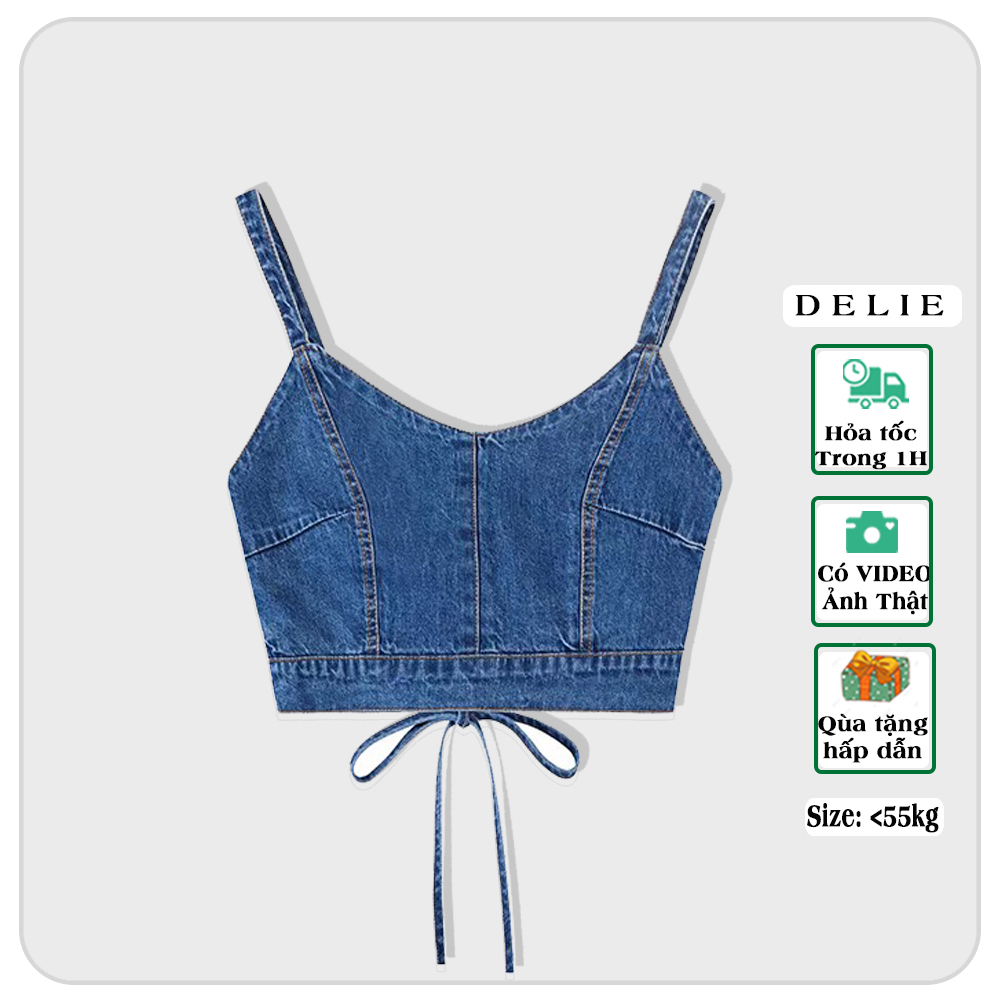 Áo hai dây denim DELIE áo bò croptop đan dây sau lưng phong cách AHD01