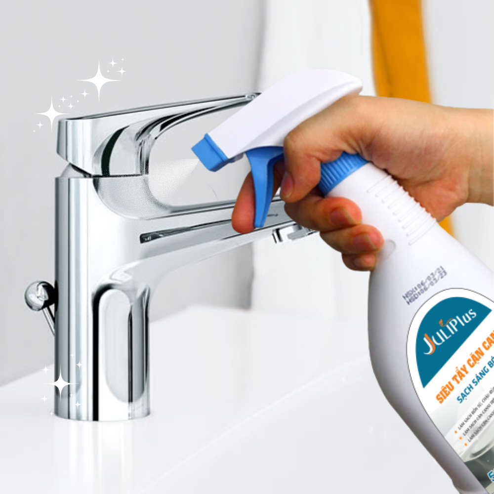 Tẩy cặn canxi nhà tắm, xịt cặn canxi vách kính, vòi sen inox, bồn sứ, gạch men Juli Plus. Chai 500ml