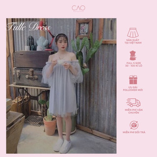 Đầm dự tiệc dạ hội đi chơi tulle dress  thiết kế trễ vai công chúa tulle liền thân 4 màu đen trắng xám hồng có bigsize