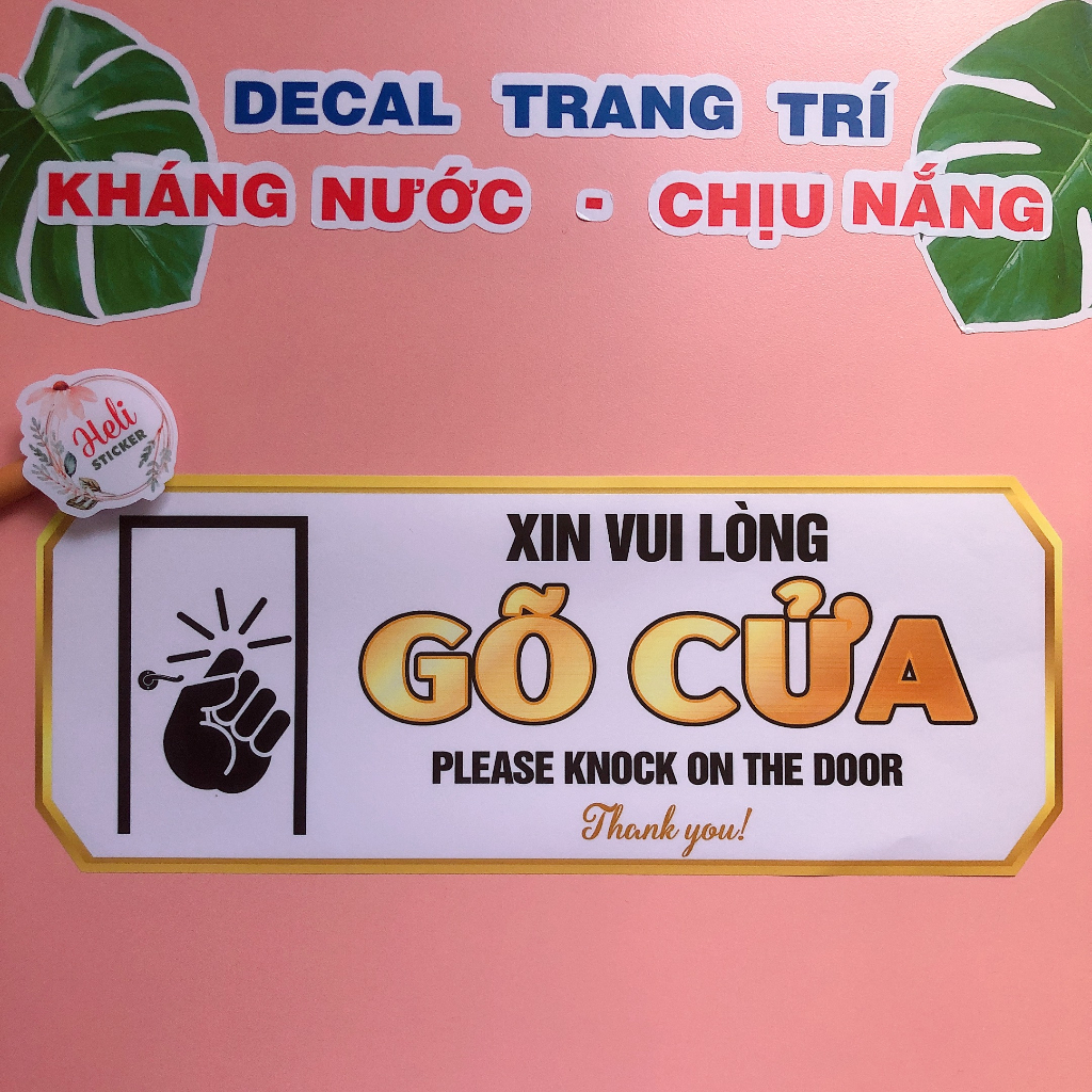 Biển báo XIN VUI LÒNG GÕ CỬA ✨ Decal, Hình Dán Cửa Gỗ, Cửa Kính... - Sticker Kháng Nước, Chịu Nắng, Cắt Sẵn.