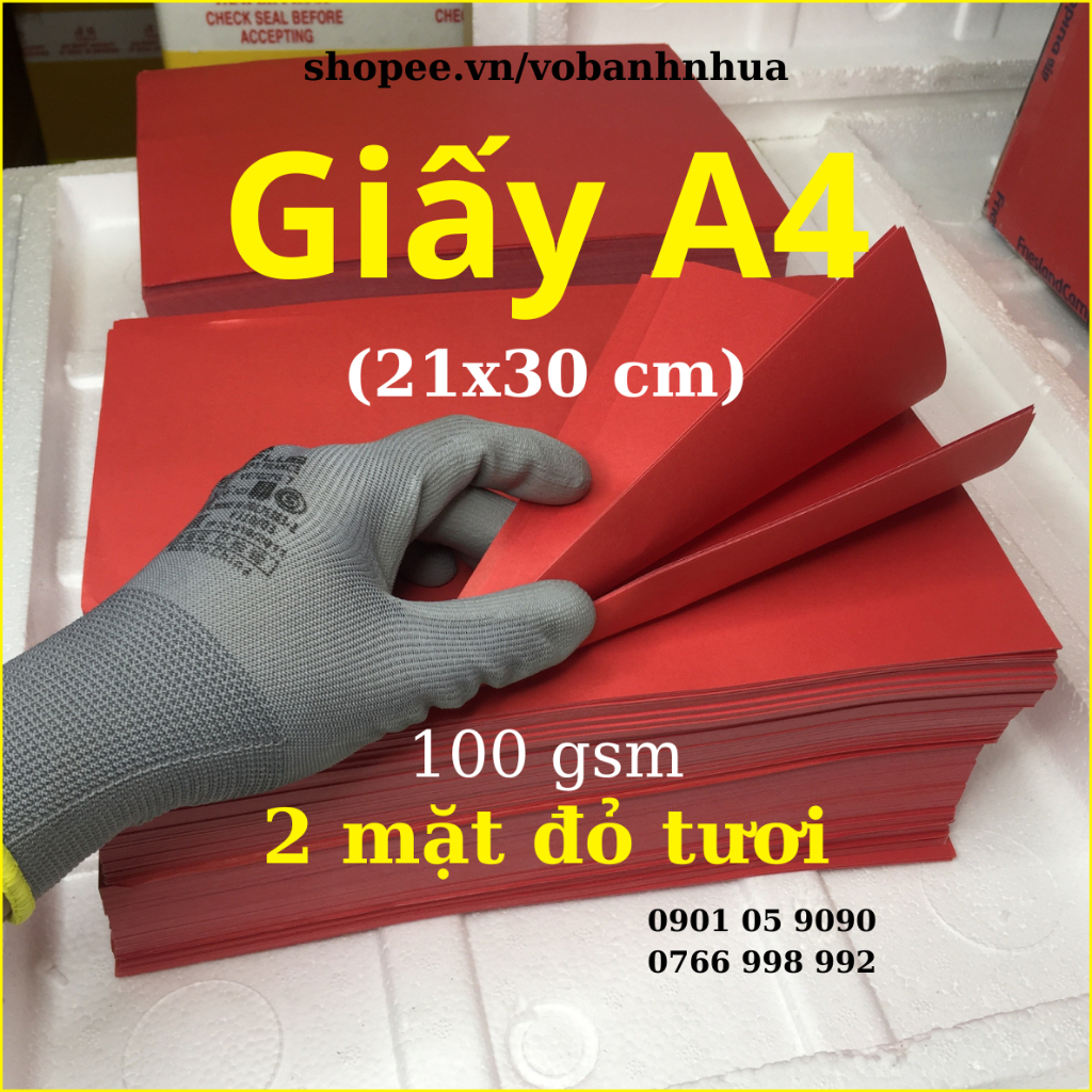 1Kg giấy A4 đỏ tươi 2 mặt,giấy nhập Indo mịn màng,chất lượng cao,gấp hạt giấy,trang trí.Giá xưởng
