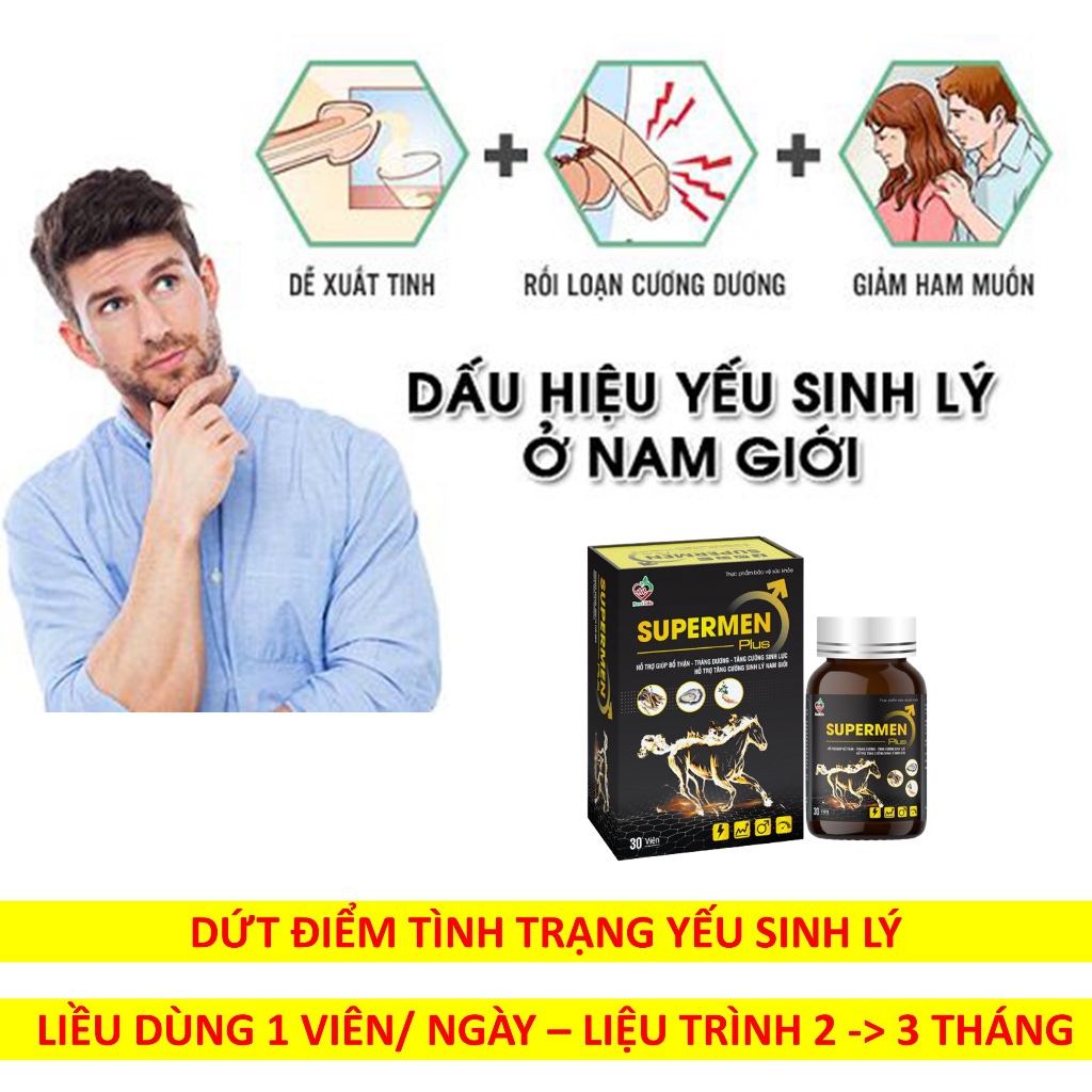 Tăng cường sinh lý Best life SUPERMEN Plus cải thiện tình trạng xuất tính sớm rối loạn cương dương combo 2 hộp 30 viên