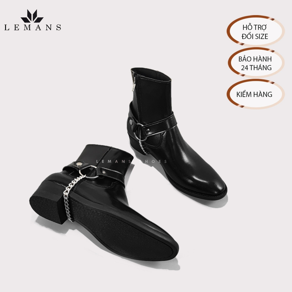 Zip Boots LEMANS, TẶNG đai xích da rời phối Harness Boots, da bò nhập khẩu