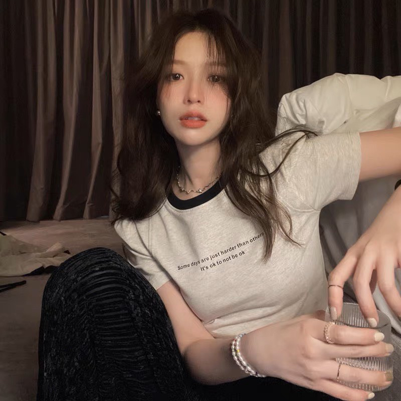 Áo Thun Babytee phối viền in chữ Nữ . Áo phông bazic kiểu dáng hàn quốc