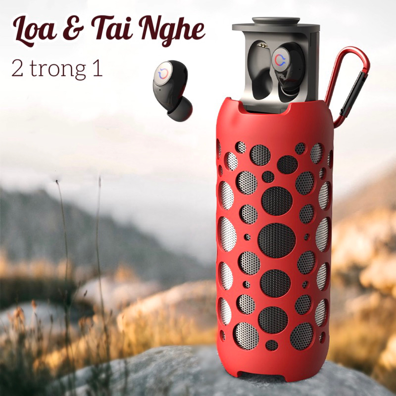 Loa kết hợp tai nghe bluetooth 2in1 không dây phát nhạc liên tục 6 giờ