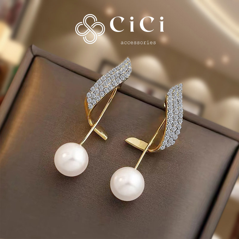 Bông tai nữ chuôi bạc 925 CiCi Accessories đính đá gắn ngọc trai nhân tạo phụ kiện trang sức nữ thanh lịch - BT15