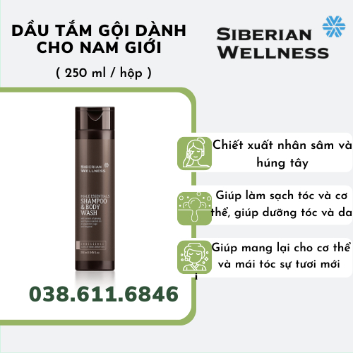 Dầu tắm gội dành riêng cho phái nam - SIBERIAN WELLNESS Male Essentials Shampoo &amp; Body Wash – 250 ml/chai