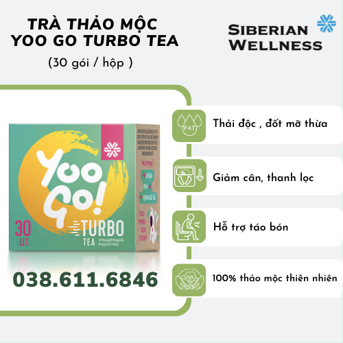 Trà thảo mộc Yoo Go Turbo Tea siberian, Hỗ trợ giảm cân , cải thiện hệ tiêu hóa - hộp 30 gói DATE T9/2024
