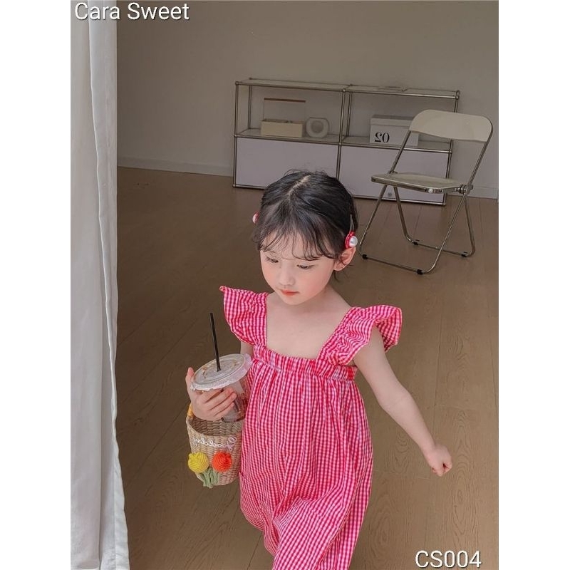 Jumpsuit Bé Gái Cara Sweet Thô caro nhí Tay cánh tiên 1 Lớp Mềm Mát Cao cấp Cho Bé Từ 10 -45kg Mã CS004