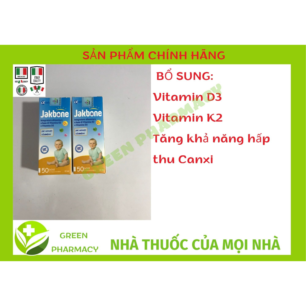 JAKBONE Bổ sung VITAMIN D3 và K2 (MK7), tăng cường hấp thu CANXI, CHO CON CHIỀU CAO LÝ TƯỞNG. Sản phẩm nhập khẩu từ Ý