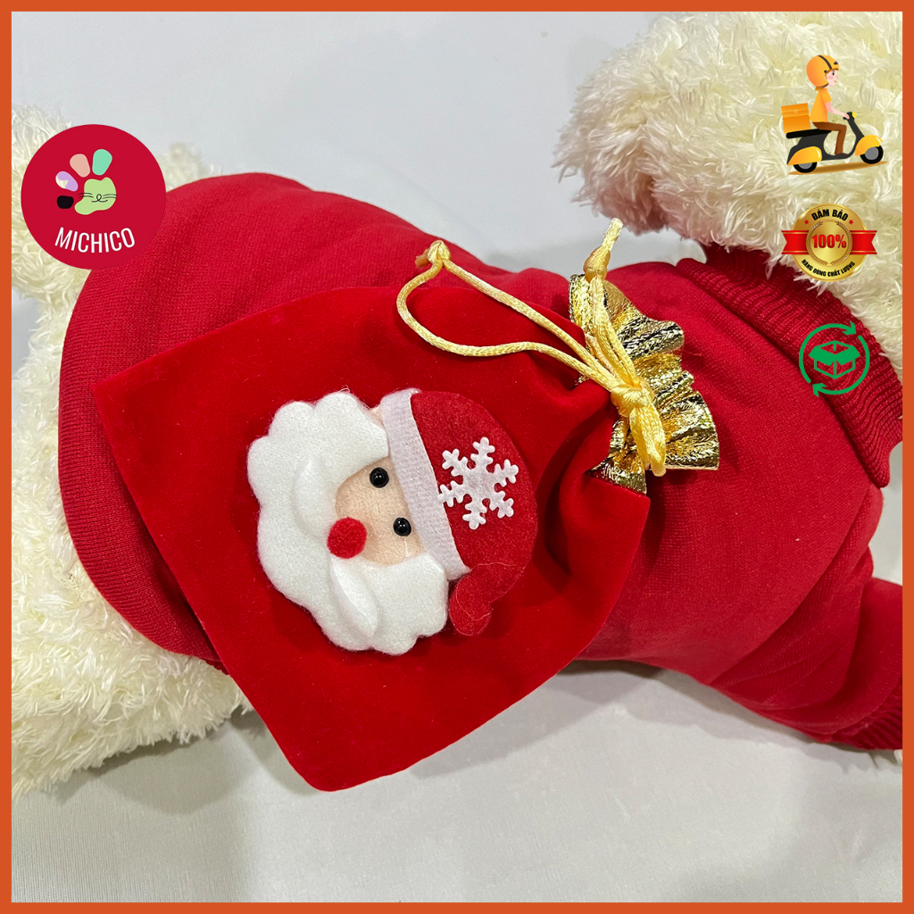 Áo Noel Hình Ông Già Noel 3D Cho Chó Mèo Có Túi Gấm