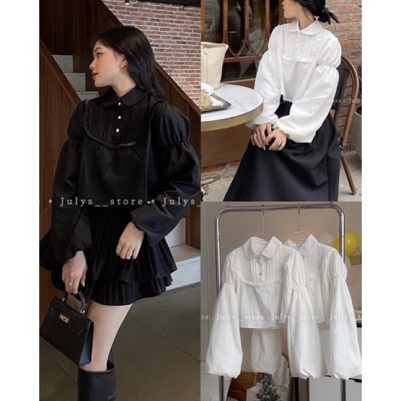 Áo sơmi crotop dạ tay bồng