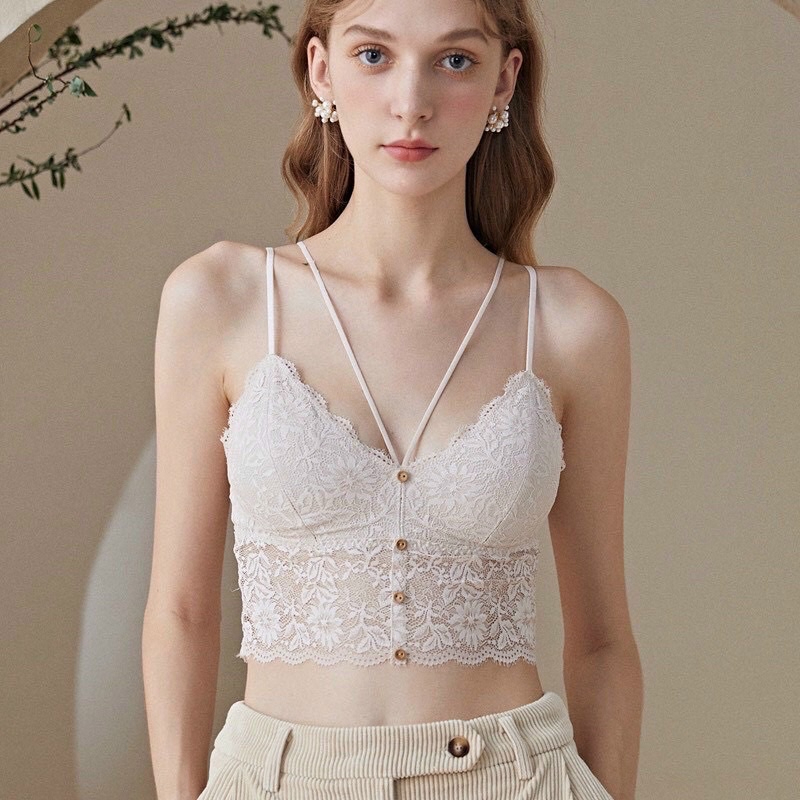 Áo bra ren đính khuy cổ V siêu xinh siêu mềm đẹp gợi cảm ôm ngực Rose 3645