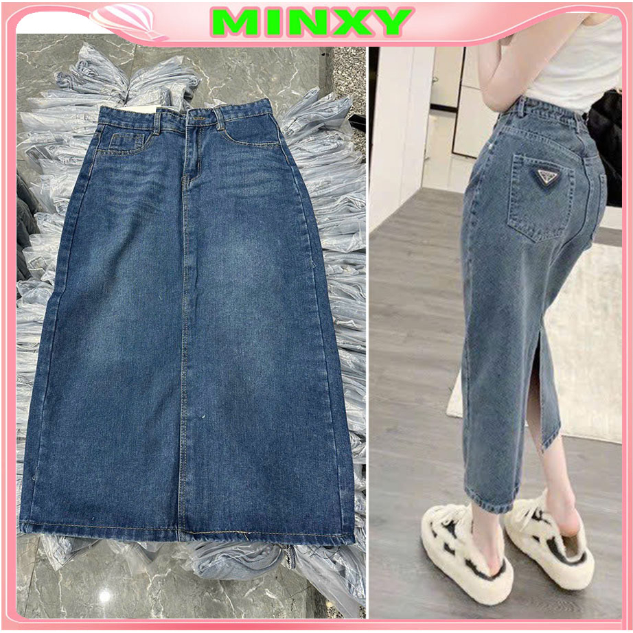 Chân váy jean cv bò dáng dài cạp cao hách dáng mẫu mới nhất-Minxy shop