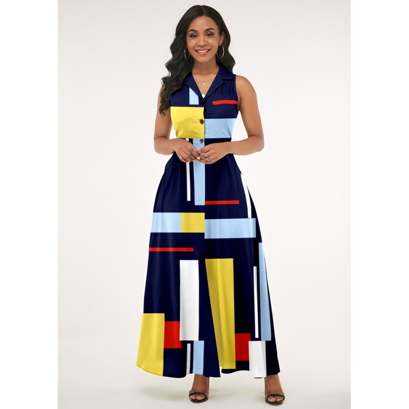 Đầm Talbots colorblock dáng dài cổ sơ mi