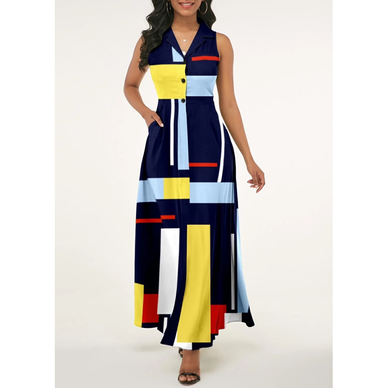 Đầm Talbots colorblock dáng dài cổ sơ mi