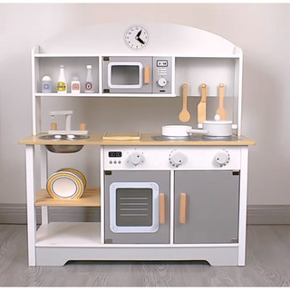 Bộ đồ chơi nhà bếp gỗ có tủ lạnh cho bé TOYSTORE bếp nấu ăn màu ghi bằng gỗ tự nhiên cao cấp an toàn