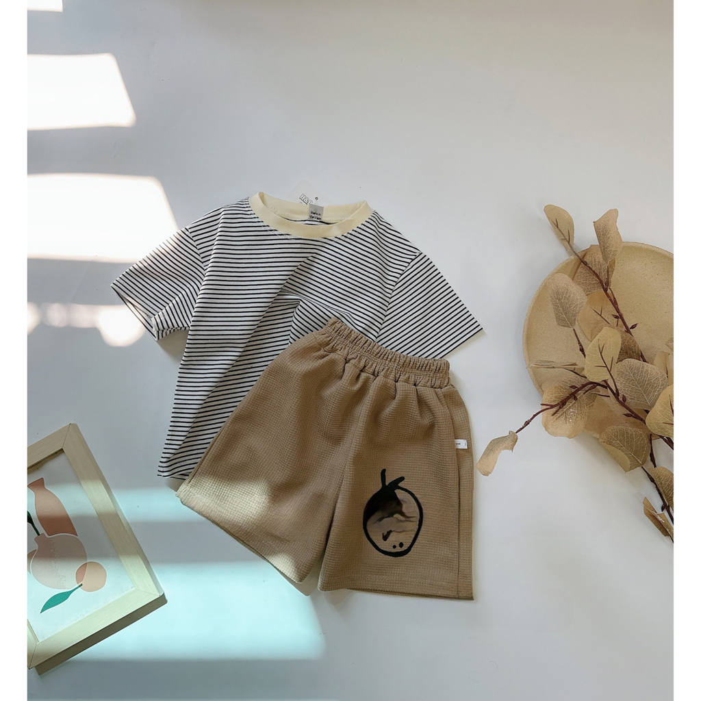 Bộ cotton cổ tròn phong cách Hàn cho bé